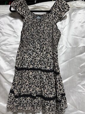 Angie Black Mini Dress with Cream Floral Print